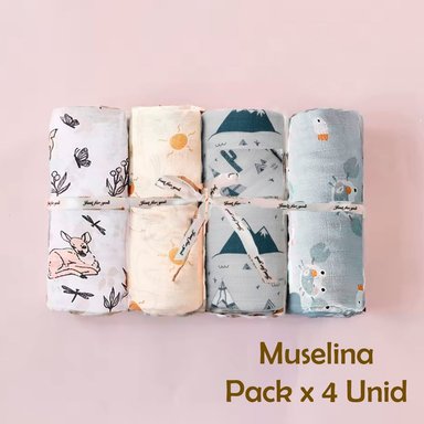 MANTA HAPPY FLUTE MUSELINA MULTICOLOR SUAVE BEBE ALGODÓN PACK X 3 UNIDADES