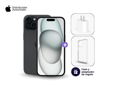 CELULAR IPHONE 15 C/CHIP 128GB COLOR NEGRO + CARGADOR APPLE IPHONE TIPO C DE 20W + CASE - 1