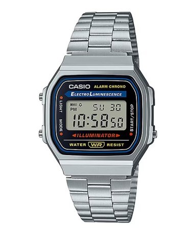 RELOJ CASIO UNISEX DIGITAL A168WA-1W RETRO PLATEADO ACERO INOXIDABLE