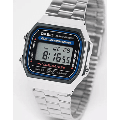 RELOJ CASIO UNISEX DIGITAL A168WA-1W RETRO PLATEADO ACERO INOXIDABLE - 2