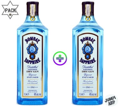 GIN BOMBAY SAPPHIRE BOTELLA VIDRIO 1LT DRY PACK X2