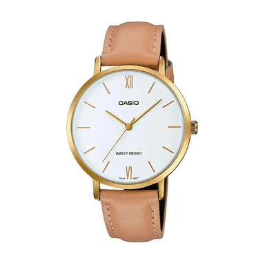 RELOJ CASIO MUJER ANÁLOGO LTP VT01GL-7B CORREA P BEIGE CUERO - 1