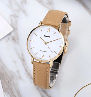 RELOJ CASIO MUJER ANÁLOGO LTP VT01GL-7B CORREA P BEIGE CUERO - 2