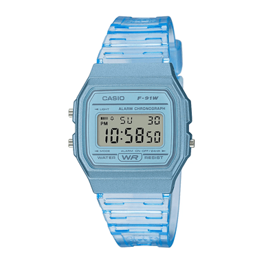 RELOJ CASIO UNISEX DIGITAL F 91WS-2D 91WS 2D CORREA CELESTE RESINA