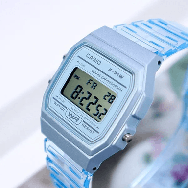 RELOJ CASIO UNISEX DIGITAL F 91WS-2D 91WS 2D CORREA CELESTE RESINA - 2