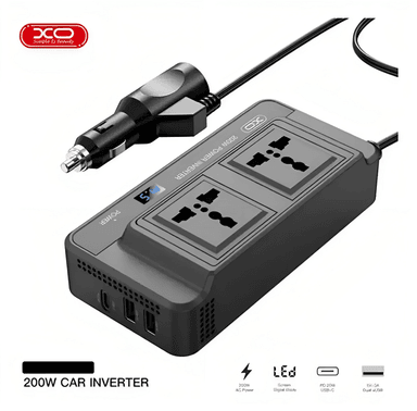 INVERSOR XO 200W CAR INVERTER PARA AUTOMÓVIL -CZ011 DE 200W CON SALIDAS TIPO C Y USB