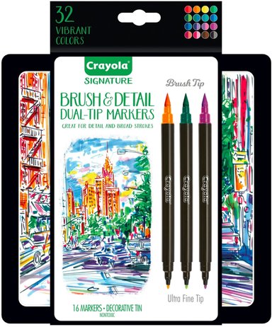 MARCADORES CRAYOLA SIGNATURE BRUSH Y DETAIL 16 DOBLE EXTREMO