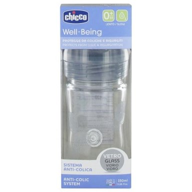 BIBERÓN CHICCO WELL BEING VIDRIO GLASS 0M+ TRANSPARENTE 150 ML