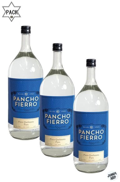 PISCO QUEBRANTA PANCHO FIERRO BOTELLA VIDRIO 2 LT PACK 3