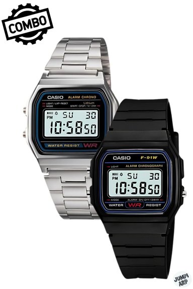COMBO RELOJ CASIO UNISEX DIGITAL A158WA + F-91W VINTAGE