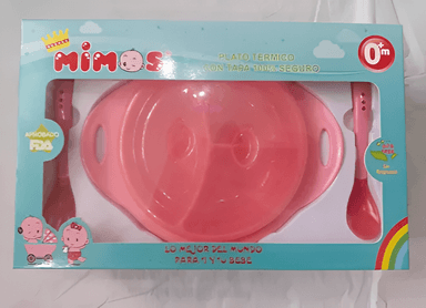 SET DE PLATO TERMICO Y CUBIERTOS MIMOS SENSOR DE CALOR - ROSADO