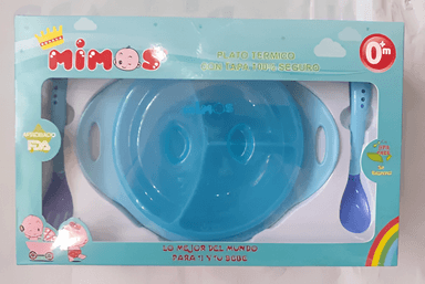 SET DE PLATO TERMICO Y CUBIERTOS MIMOS SENSOR DE CALOR- CELESTE