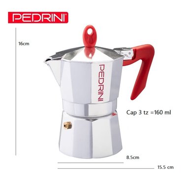 CAFETERA PEDRINI KAFFETTIERA MOKA ITALIANA MANGO ROJO 3TZ - 3