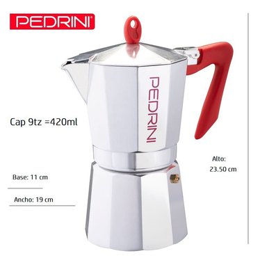 CAFETERA PEDRINI KAFFETTIERA MOKA ITALIANA MANGO ROJO 9TZ - 3