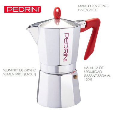 CAFETERA PEDRINI KAFFETTIERA MOKA ITALIANA MANGO ROJO 9TZ - 4