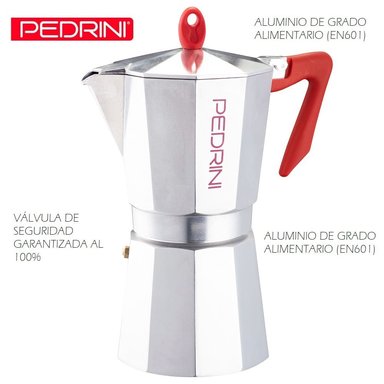 CAFETERA PEDRINI KAFFETTIERA MOKA ITALIANA MANGO ROJO 12TZ - 4