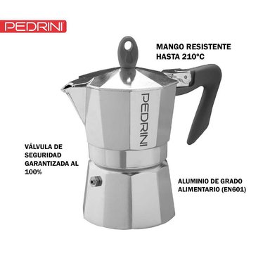 CAFETERA PEDRINI KAFFETTIERA EXPRESSO MOKA ITALIANA MANGO NEGRO 3TZ - 2