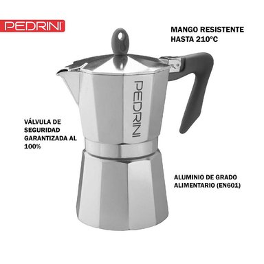 CAFETERA PEDRINI KAFFETTIERA EXPRESSO MOKA ITALIANA MANGO NEGRO 6TZ - 2