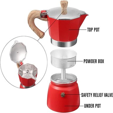CAFETERA MOKA ITALIANA 3 TZAS VINTAGE - ROJO - 2