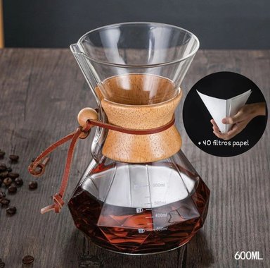 CAFETERA DE GOTEO CHEMEX PRISMÁTICO 600ML + 100 FILTROS PAPEL - 1