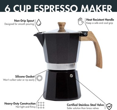 CAFETERA MOKA ITALIANA 6 TZAS VINTAGE - NEGRO - 4