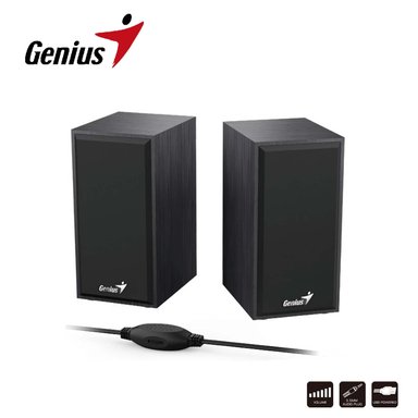 PARLANTES GENIUS STEREO SPEAKERS USB-WOODEN 35MM SP-HF180 NEGRO - 2