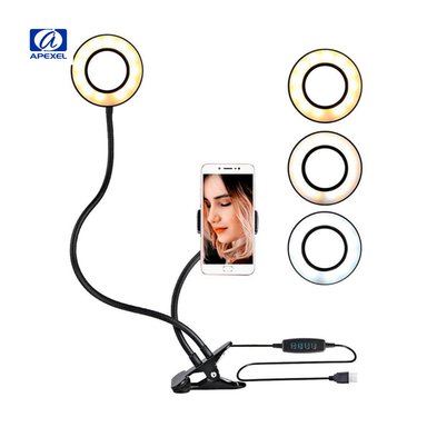 OPORTE ARO DE LUZ APEXEL APL-FL04 6 CM LIVE STREAM FLEXIBLE NEGRO - 1