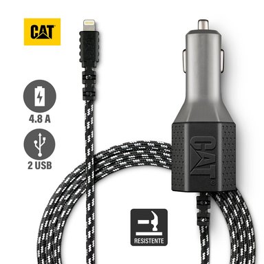 CABLE USB CAT CARGADOR DE AUTO RESISTENTE CON LIGHTNING 4.8A 2 PUERTOS