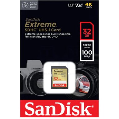 MEMORIA SANDISK SD EXTREME 32GB 4K UHS-I CLASE-10 U3 100MBS-AMARILLA SDSDXVT-032G-GNCIN - 1