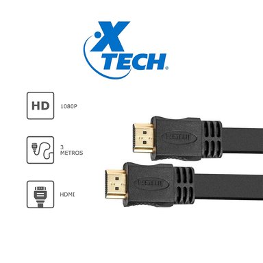CABLE HDMI XTECH XTC-410 PLANO 3M CALIDAD PREMIUM CONEXIONES ESTABLES NEGRO - 1