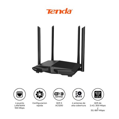 TENDA ROUTER WIFI AC6 AC1200 DOBLE BANDA 4 ANTENAS - 1