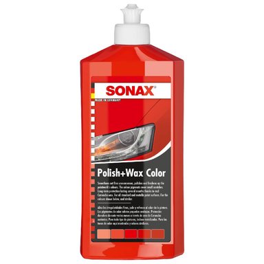 CERA PARA AUTOS SONAX POLISH + WAX COLOR ROJO 500 ML