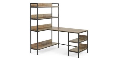 ESCRITORIO CON ESTANTES YOLODECORO LOMOND 141 CM X 141 CM MANGO Y NEGRO