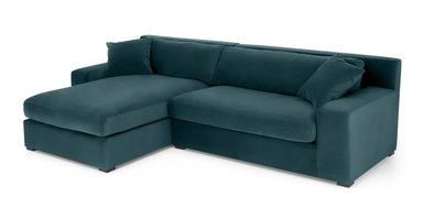 SOFÁ ESQUINERO YOLODECORO DELANEY 3 CUERPOS AZUL CON CHAISE LONGUE A LA IZQUIERDA LAGUNA