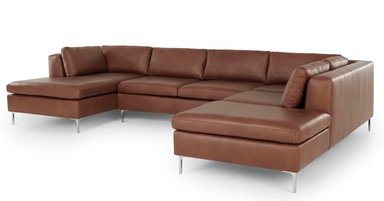 SOFÁ ESQUINERO YOLODECORO MONTEROSSO 5 CUERPOS CON CHAISE LONGUE A LA DERECHA MARRÓN Y NOGAL