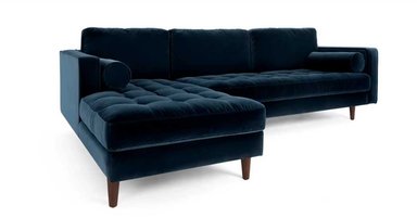 SOFÁ ESQUINERO YOLODECORO SCOTT 3 CUERPOS AZUL CON CHAISE LONGUE A LA IZQUIERDA MARINO