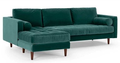 SOFÁ ESQUINERO YOLODECORO SCOTT 3 CUERPOS AZUL CON CHAISE LONGUE A LA IZQUIERDA PETRÓLEO