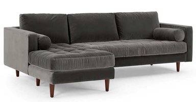 SOFÁ ESQUINERO YOLODECORO SCOTT 3 CUERPOS GRIS CON CHAISE LONGUE A LA IZQUIERDA HORMIGÓN