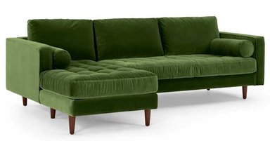 SOFÁ ESQUINERO YOLODECORO SCOTT 3 CUERPOS VERDE CON CHAISE LONGUE A LA IZQUIERDA HIERBA