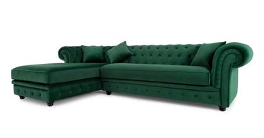 SOFÁ ESQUINERO YOLODECORO BRANAGH 3 CUERPOS VERDE CON CHAISE LONGUE A LA IZQUIERDA PINO