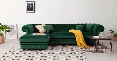SOFÁ ESQUINERO YOLODECORO BRANAGH 3 CUERPOS VERDE CON CHAISE LONGUE A LA IZQUIERDA PINO - 2