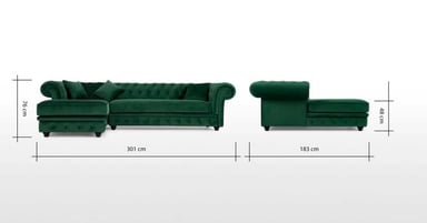 SOFÁ ESQUINERO YOLODECORO BRANAGH 3 CUERPOS VERDE CON CHAISE LONGUE A LA IZQUIERDA PINO - 3