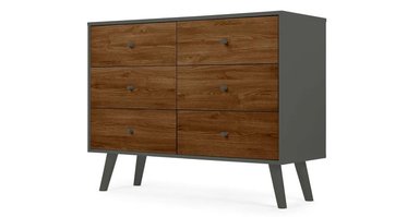 CÓMODA ANCHA LARSEN - NOGAL Y GRIS