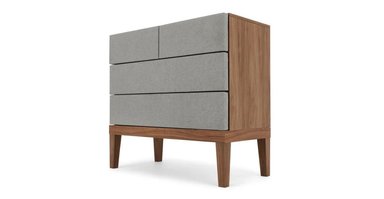 CÓMODA TAPIZADA LANSDOWNE - NOGAL Y GRIS GARZA