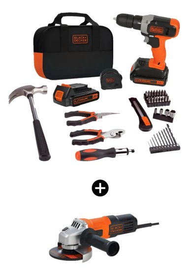 KIT TALADRO ATORNILLADOR 20V + 54 PIEZAS BLACK+DECKER