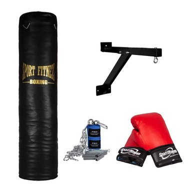 SET SACO BOXEO SPORT FITNESS LLENO LARGO 1.50 M+GUANTES+VENDAS+SOPORTE+CADENA - 3