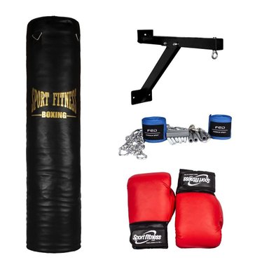 SET SACO BOXEO SPORT FITNESS LLENO LARGO 1.80 M + GUANTES + VENDAS +SOPORTE + CADENA