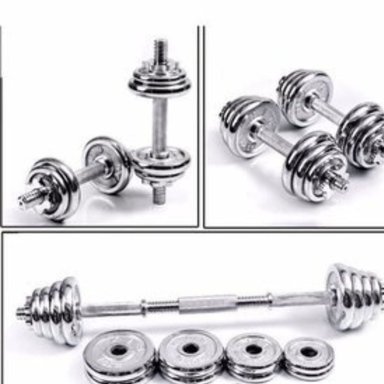 SET PESAS SPORT FITNESS 30KG CROMADAS + MANCUERNAS + ADAPTADOR + MALETÍN PLATA - 2