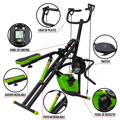 MAQUINA ABDOMINAL SPORT FITNESS + BICICLETA+ PISTÓN 12 NIVL +TWISTER+LIGAS