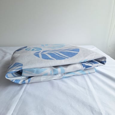 CUBREPLUMON LUJO 2 PLAZAS LINO CELESTE CLARO ESTAMPADOS HOJAS - 5